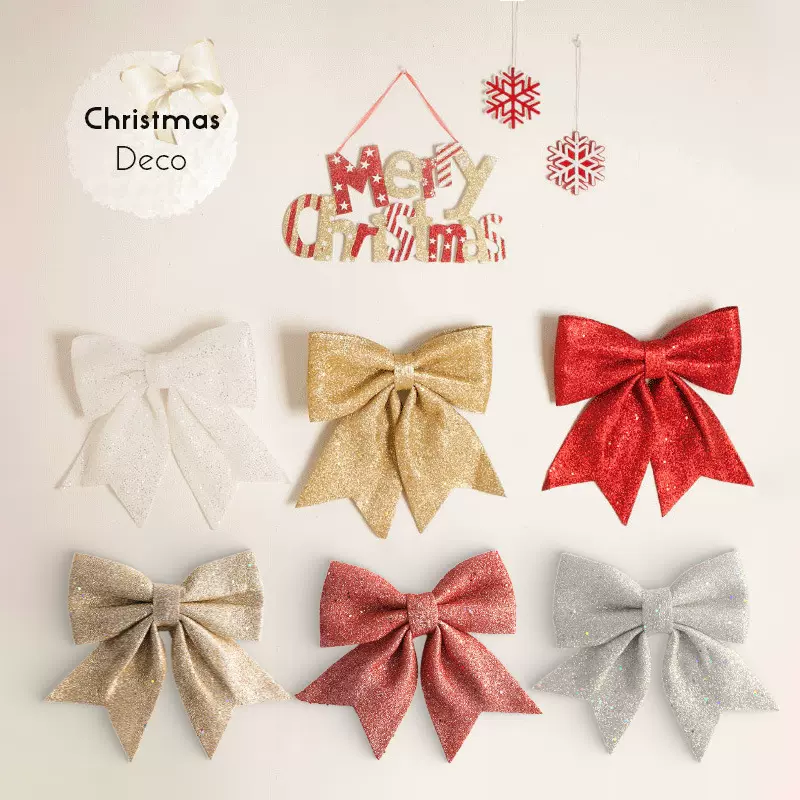 跨境圣诞蝴蝶结珍珠棉金粉蝴蝶结圣诞树挂件大号圣诞节装饰品外贸
