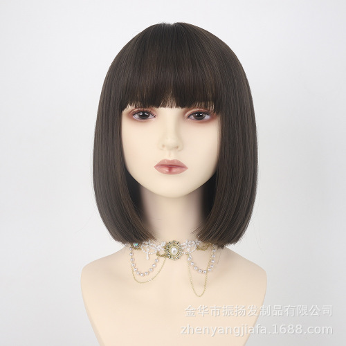 Wig women's short hair bob head full headgear breathable rose mesh chemical fiber hair face trimming simulated clavicle hair wig headgear