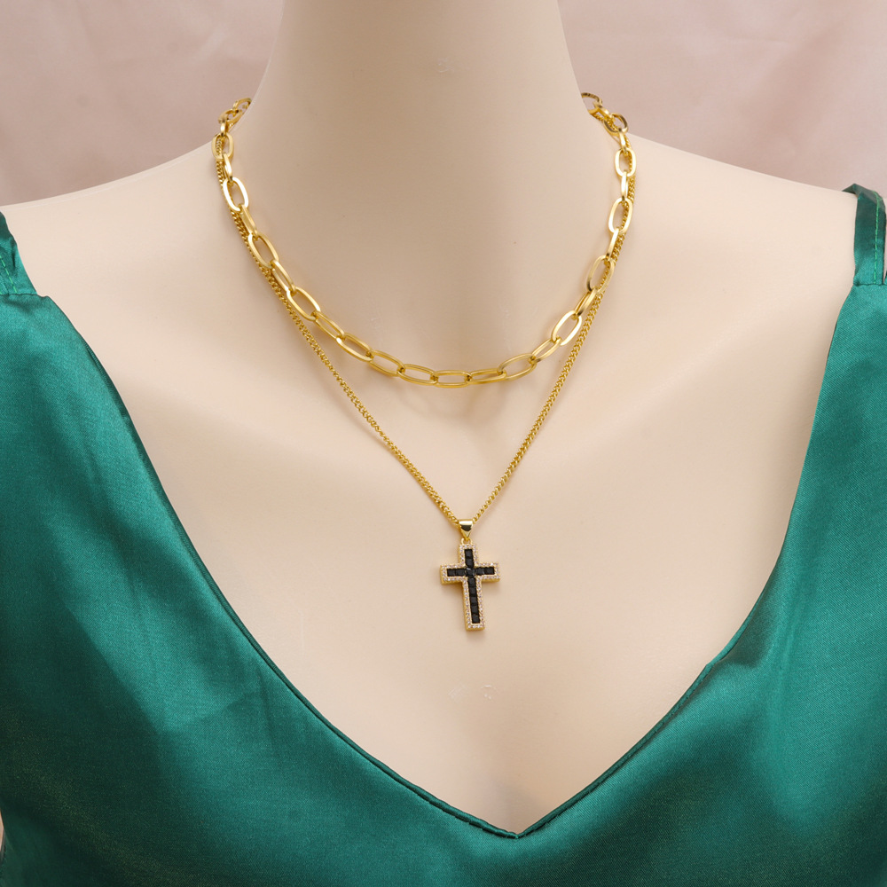 Fashion Cross Stainless Steel Plating Zircon Layered Necklaces 1 Piece