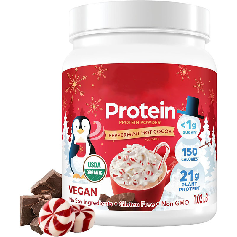 Organic Vegan Protein Powder, Mint Hot Cocoa Seasonal Holiday Flavor - 21g Plant Protein
