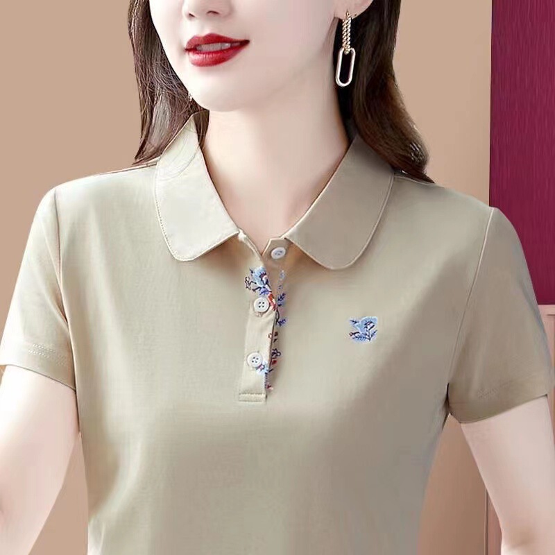 Lapel T-shirt Women's Short Sleeve 2023 Summer New Style Lapel Mom Loose Fashion Top Sports Polo Shirt T Lapel T-shirt Women's Short Sleeve 2023 Summer New Style Lapel Mom Loose Fashion Top Sports Polo Shirt T