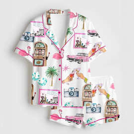 2025欧美跨境亚马逊休闲套装时尚睡衣成人3D数码印花服装工厂直销