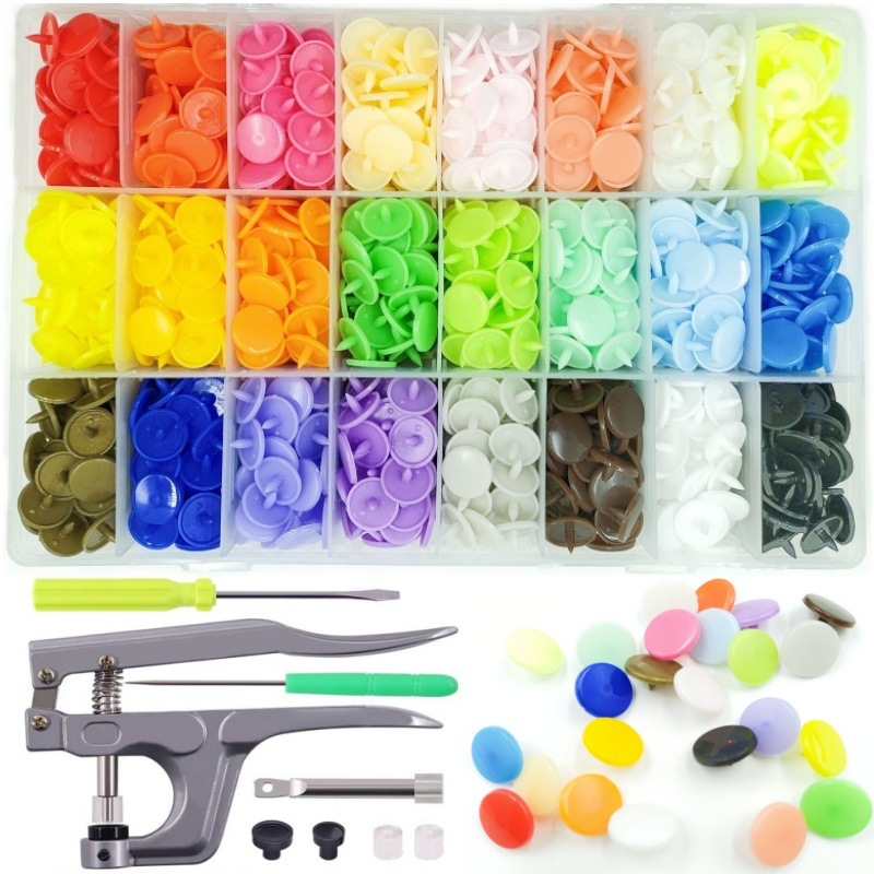 Botón de color T5 resina de cuatro cierre conjunto + abrazadera de mano botón de plástico botón de clavos sin costura botón de resina para niños