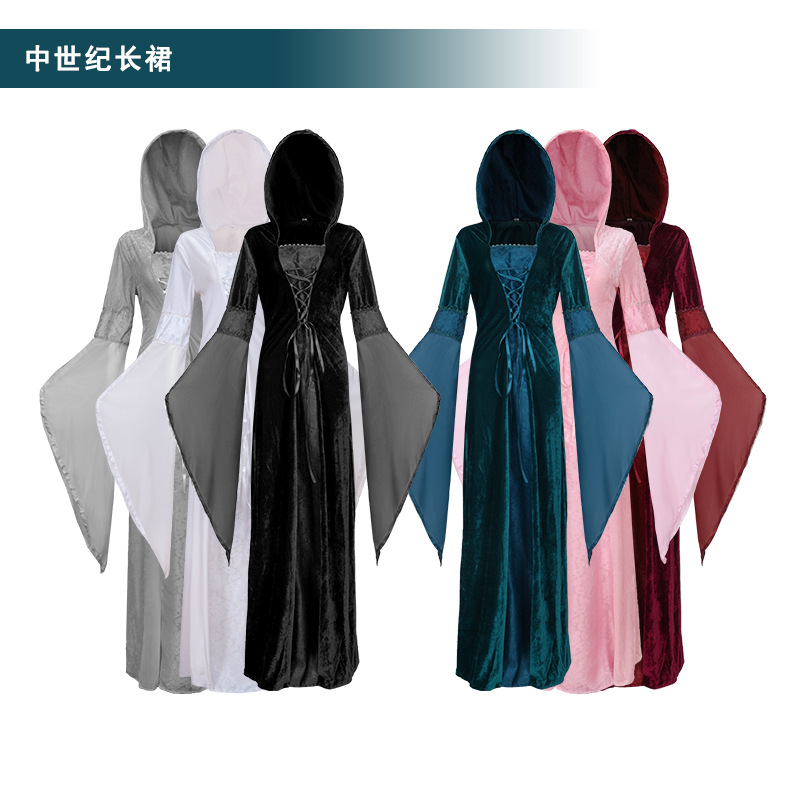 现货万圣节中世纪披风女款cosplay服装复古向导长袍角色舞台扮演