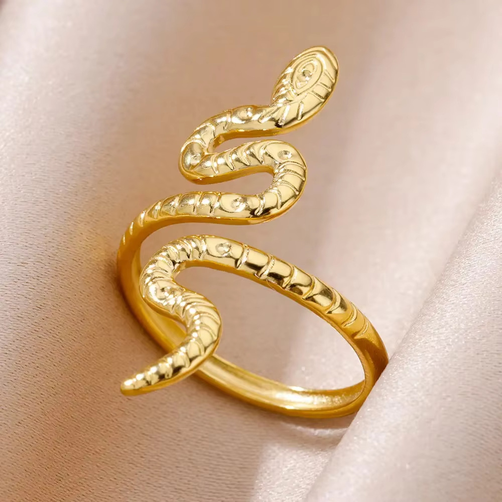 6g Weight 0.03µm Gold Plating Thickness PVD Coated Gold Plating Process 18K Real Gold Plated Plating Material Zircon Inlay Material Open Rings Classification 1 Piece Quantity Daily Occasion 304 Stainless Steel Material Snake Pattern All Seasons Season Unisex Gender Glam, Hip-Hop, Exaggerated Style Plating, Hypoallergenic Craft Glam Hip-Hop Exaggerated Snake 304 Stainless Steel Copper Plating Unisex Open Rings 11