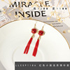 Red festive earrings for bride with tassels, Chinese style, wholesale