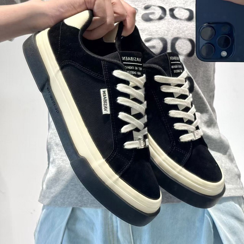 American Retro Men's Shoes Trendy Breathable Low-Top Canvas Shoes Versatile Hong Kong Style Thick-Soled Height-Increasing Sneakers 5112