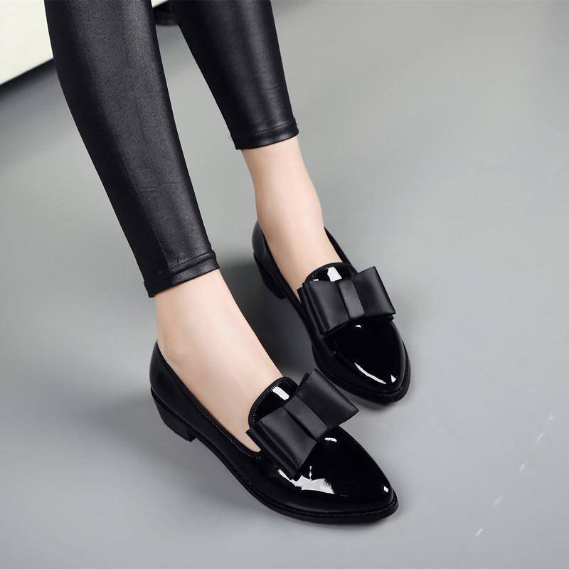 British patent leather flat pointed bow...
