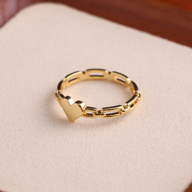 Daily Occasion Titanium Steel Material Heart Shape Pattern Titanium Steel 18K Gold Plated Retro Plating Heart Shape Titanium Steel Rings