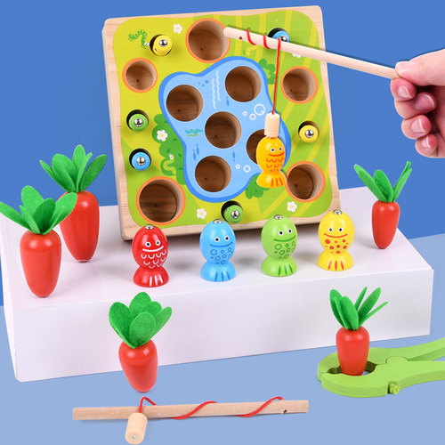 Factory direct supply of simulated plug-in and pull-out radish children's early education magnetic fishing and insect catching multifunctional desktop educational toys