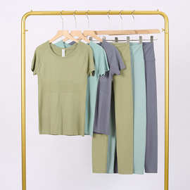 LULU同款瑜伽服上衣速干衣运动短袖九分套装长袖女户外跑步健身服