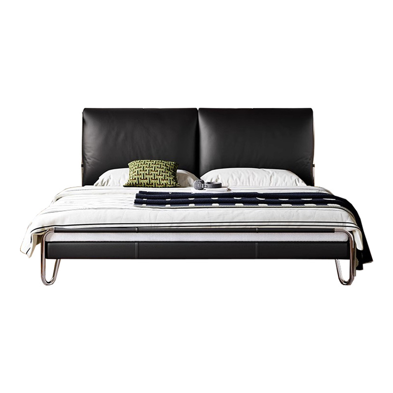 Bama de cuero estilo Bauhaus 2025 cama principal cama grande cama negra blanda de 1,8 m cama doble de alta gama nuevo