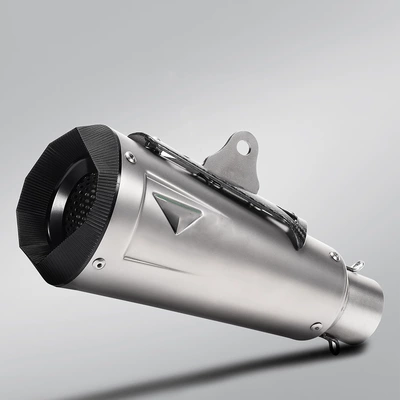 Motorcycle exhaust pipe motorcycle sports car modification AR - silver-body-black-cover-laser-mark