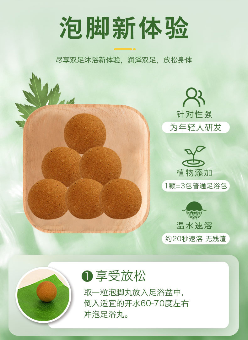 Mugwort Foot Soak Balls with Sichuan Pepper and Old Ginger 15g x 30 Dissolvable Herbal Foot Bath specifications