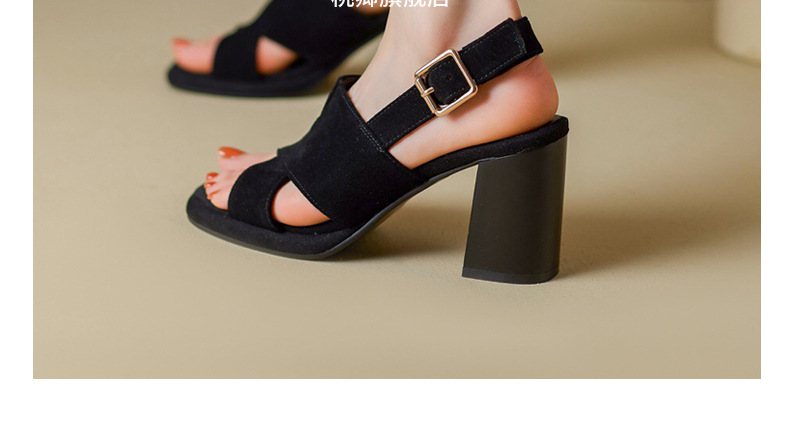 Sandal da thật đế xuồng La Mã nữ mũi hở gót cao — Màu đen chi tiết 23