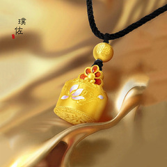 金店同款古法沙金傳承福瑞小印章吊墜嘉祥氣瑞花開富貴送女友禮物