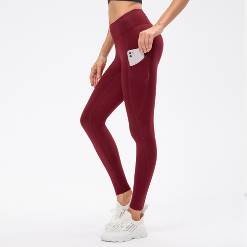 Women's autumn and winter fleece yoga fitness trousers warm high waist tight pocket running training sweatpants 12366