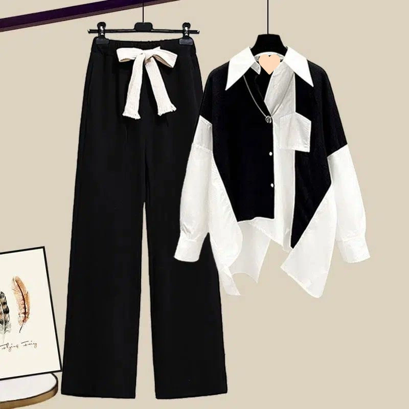 Одиночный/комплектный весенне-осенний сексуальный костюм, новые женские широкие брюки + рубашка с сращенными топами, популярный комплект из двух предметов интернет-знаменитостей