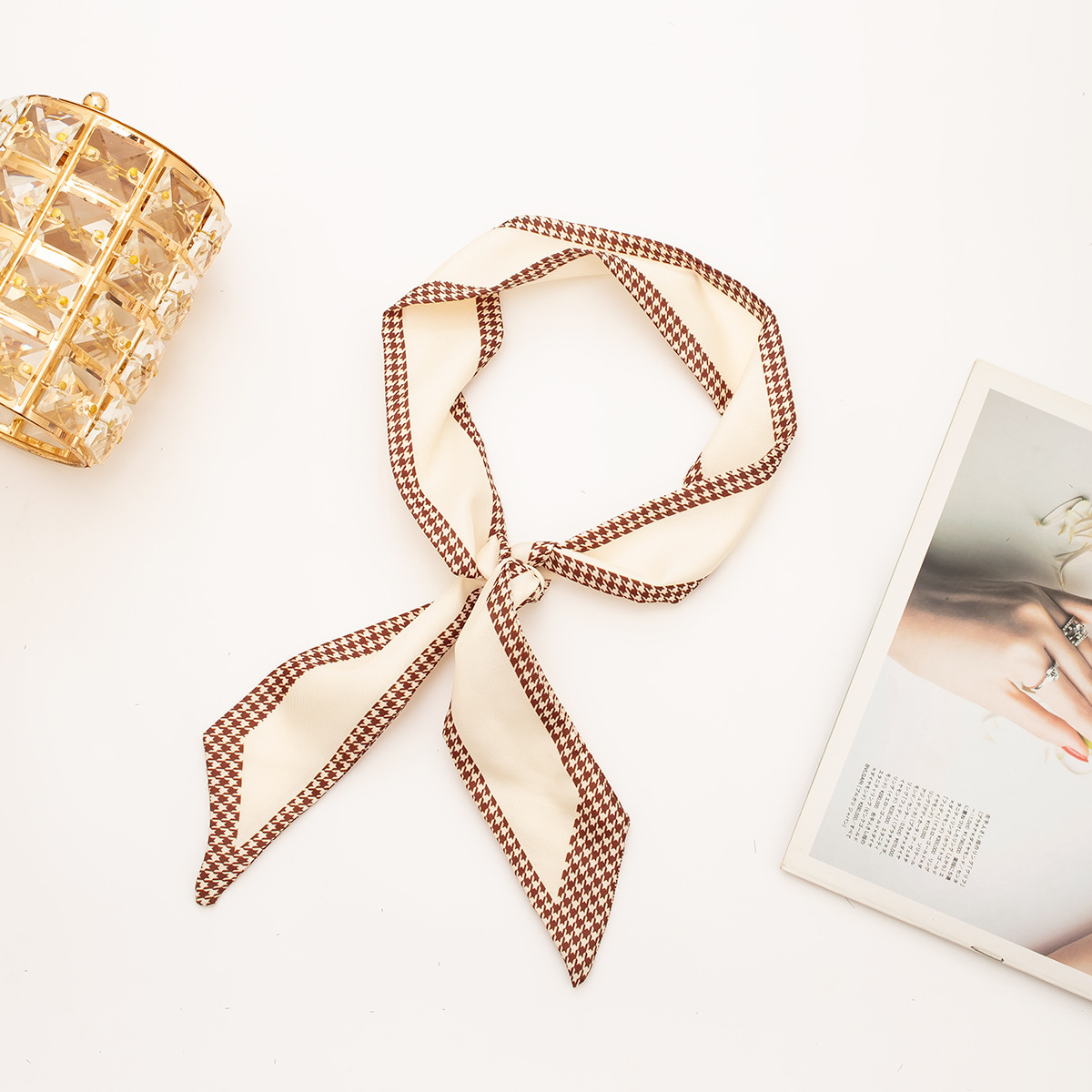 【하운즈투스 시리즈●브라운 스타일] 실크 스카프 1개