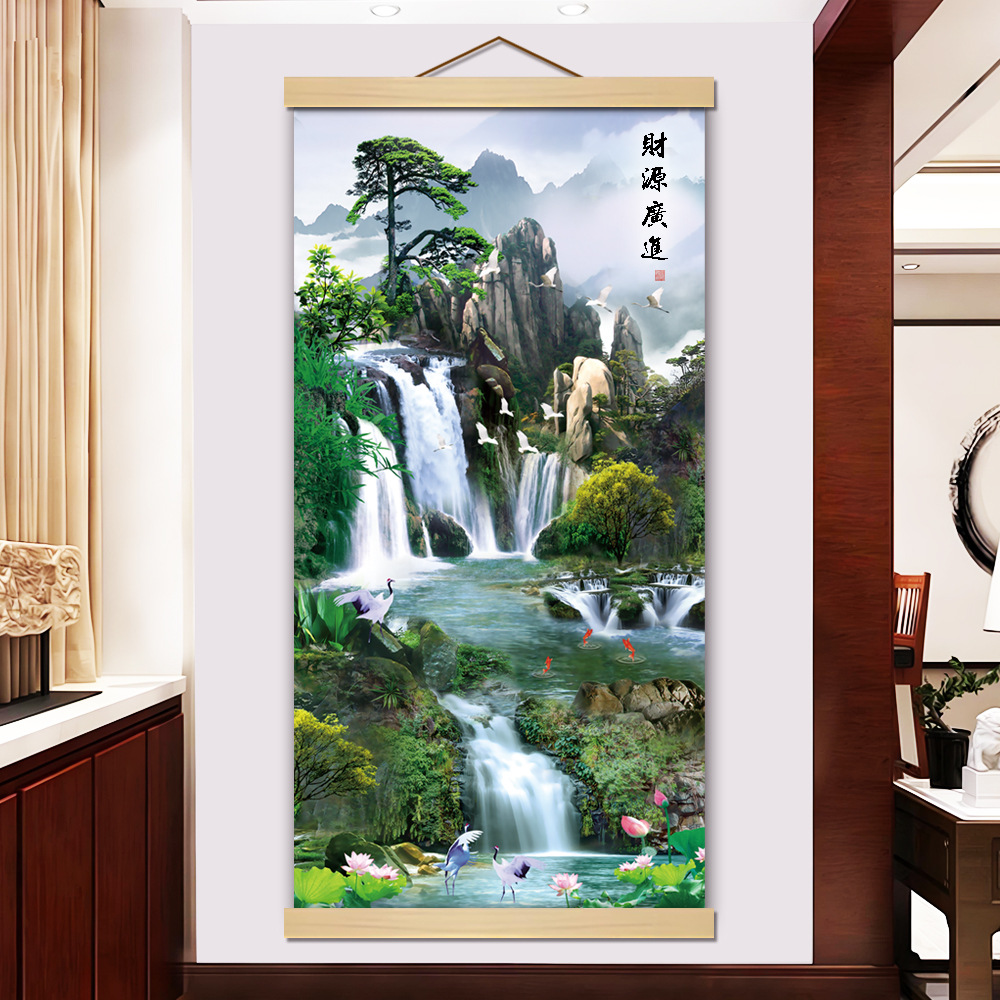 M10 landscape painting flowing water making money welcome pine mountain flowing water hanging painting study living room porch scroll decorative painting