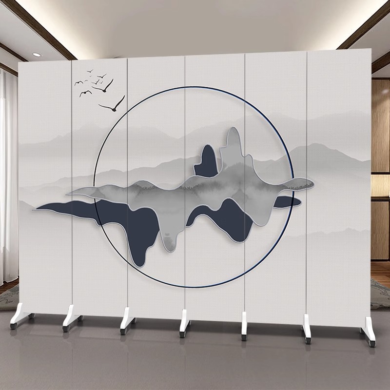 Chinese Screen Partition Office Company Hotel Living Room Mobile Folding Hotel Private Room Hall Landscape Painting Folding Screen