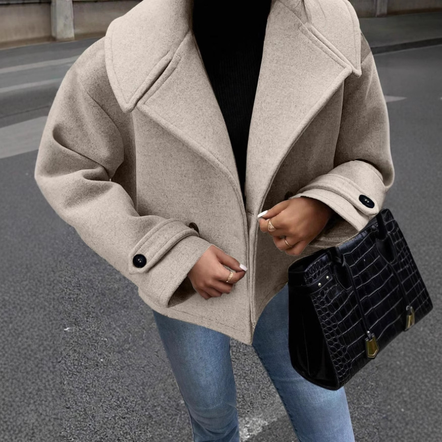 Cross-Border 2025 Short Long-Sleeved Woolen Outwear Autumn and Winter New Loose Slim Outwear