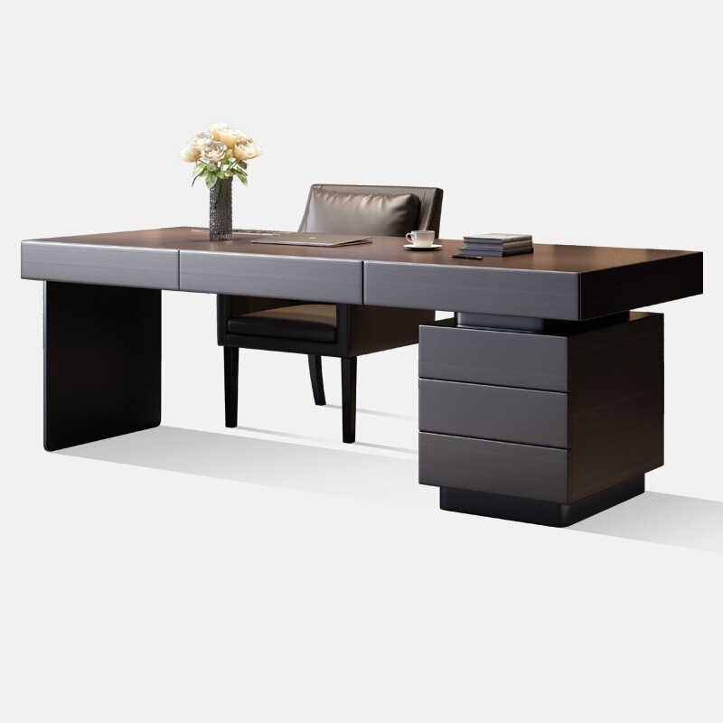 Pytsa01 # Wood Veneer Desk, Italian Minimalist Desk, Modern Light Luxury Designer Simple Solid Wood Office Desk, High-End