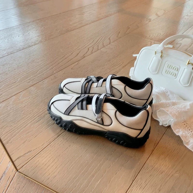 Женские балетки из коровьей кожи в ретро стиле, 2025 года, универсальные, на липучке, на толстой подошве, в стиле Мэри Джейн.