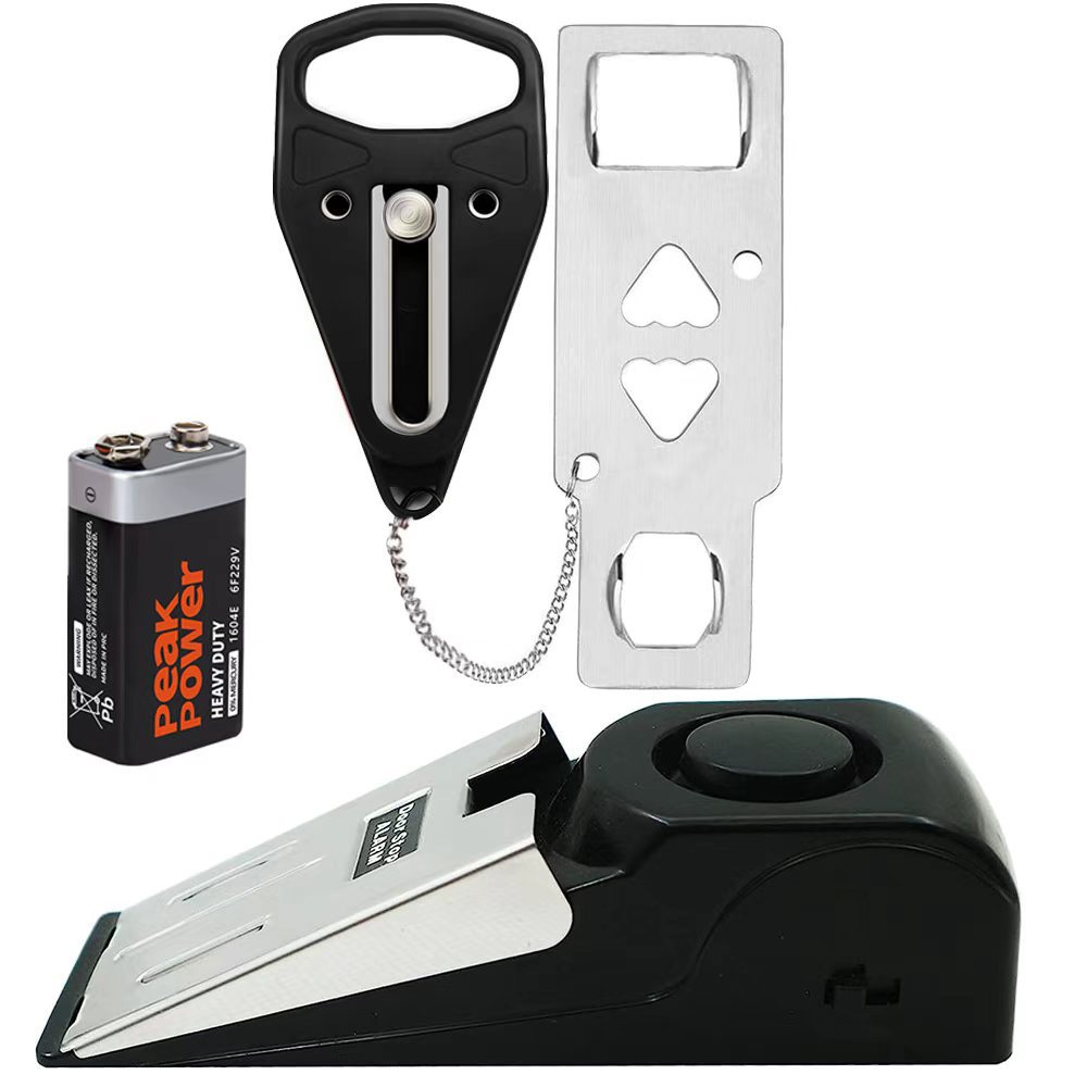 도어 스토퍼 + 배터리 + 블랙 더블 헤드 도어 잠금 장치