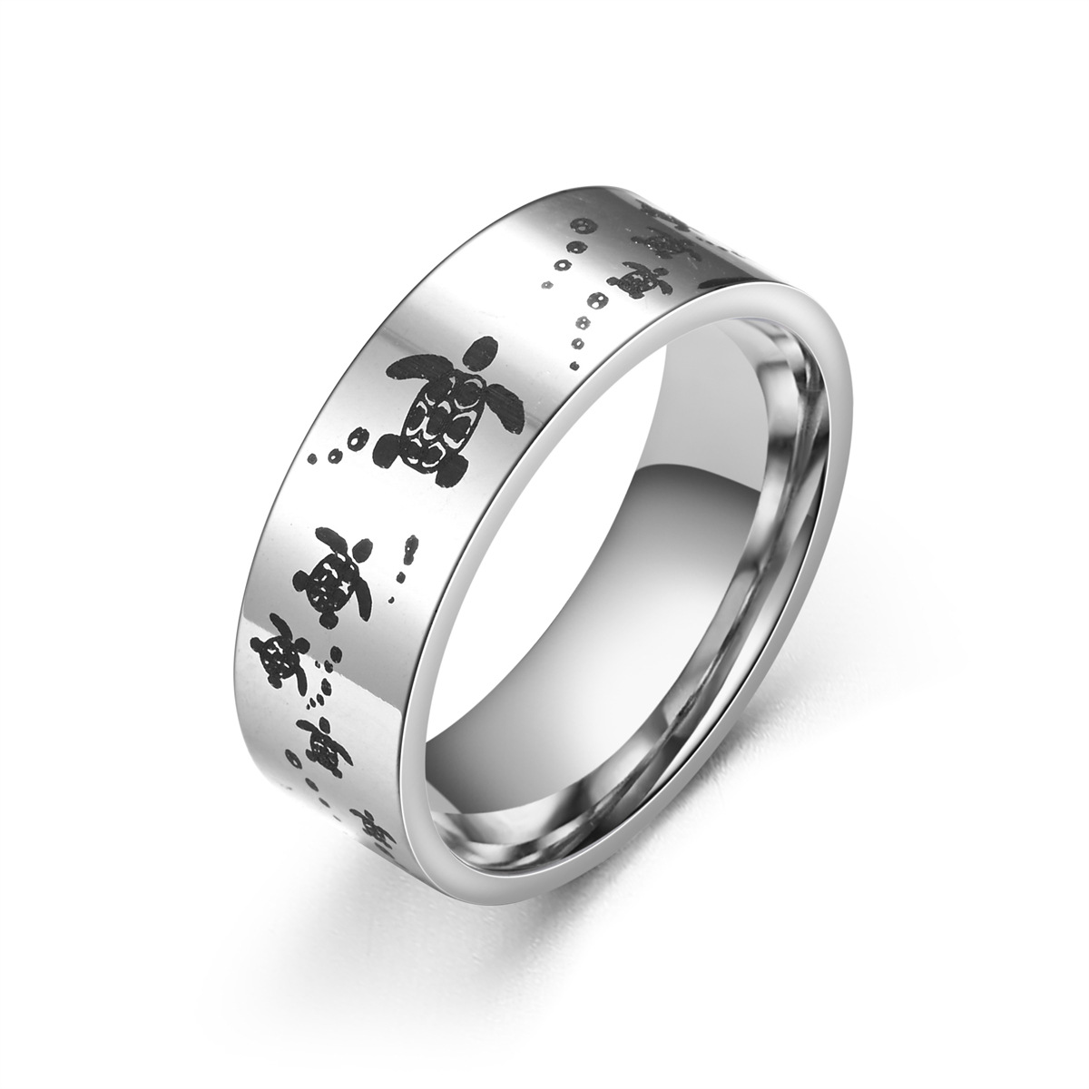 Tortoise, Round Pattern Simple Style Commute Tortoise Round Titanium Steel Unisex Rings