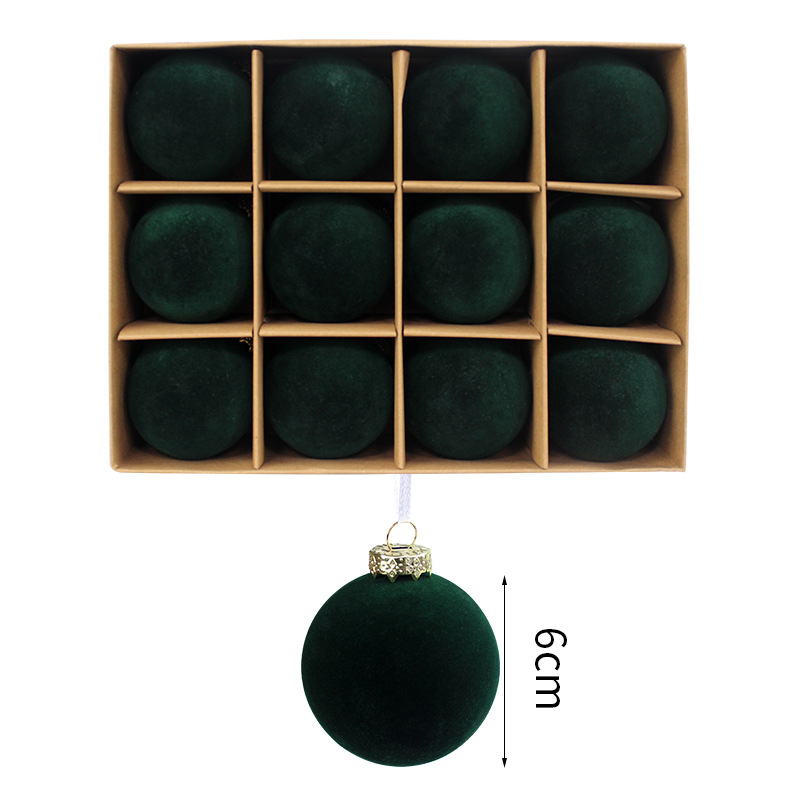 Nuevo árbol de Navidad decoraciones calabaza vino rojo y tinta verde Navidad floqued set exquisito set de bolas de Navidad