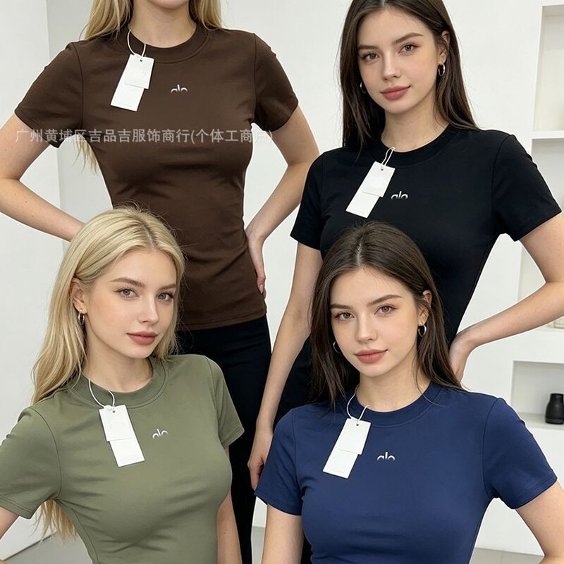 26 Cross-Border A10 New Style Front Chest Lettering American-Style Yoga Fitness Quick-Dry Elastic Slim-Fit Short-Sleeve for Spring and Summer