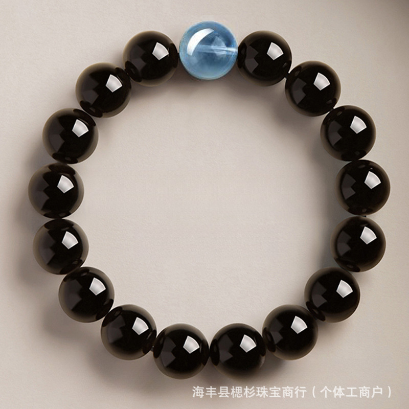收藏级别天然黑曜石手串男女情侣单圈手链高档实用生日礼物送女友