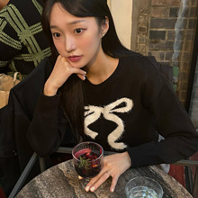 韩国明星 李娜妍同款 毛绒蝴蝶结针织衫毛衣长袖女