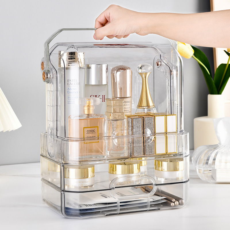 Cosméticos caja de almacenamiento hogar de gran capacidad al por mayor transparente de escritorio productos de cuidado de la piel lápiz labial joyería a prueba de polvo caja de acabado