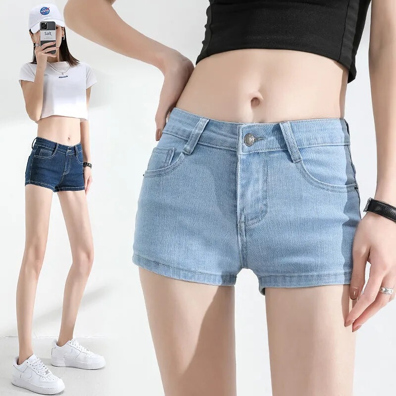 dark blue Low Waist Denim Shorts Women's Summer Thin 2025 New Slim Stretch Hot Pants for Hot Girls