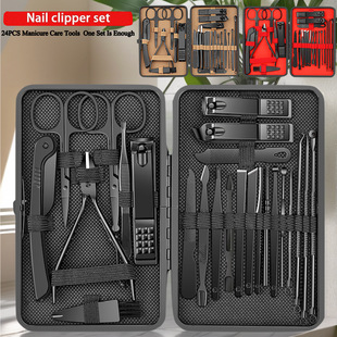 24-Piece Nail Clipper All-Black Nail Clipper Stainless Steel Sharp Portable Nail Clipper Finger Nail Clipper Manicure Set