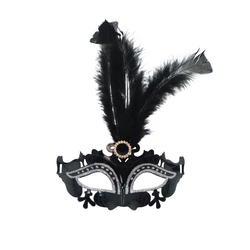 Máscara de media cara, máscara de ojos de carnaval, plumas de hada, decoración de diamantes de imitación electrochapados, accesorio para fotos de influencer estilo INS