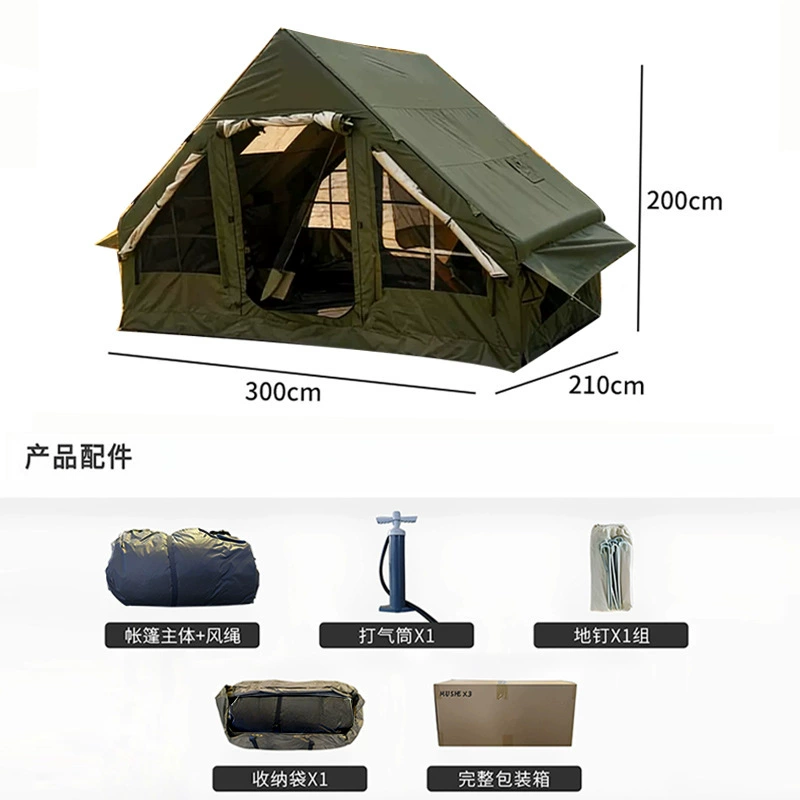 Green inflatable windproof travel tent for camping