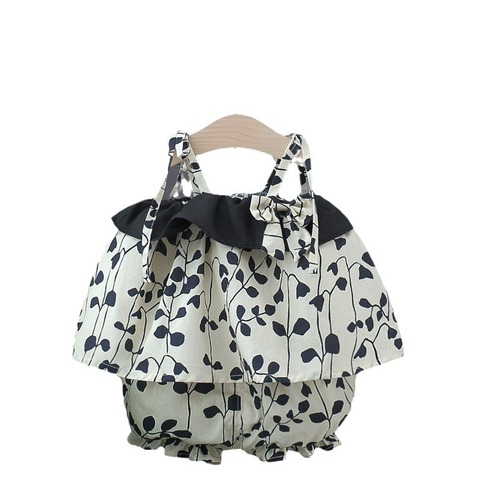 2024 Summer New Arrival Baby Girls' Strappy Ruffled 2-piece Set Floral Pattern Fashionable Ins Style for Export