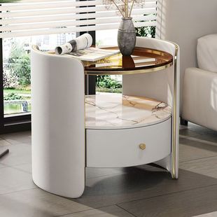 Simple Modern Round Bedside Table for Home Bedroom Light Luxury High-End Cabinet Italian Style Simple Bedside Storage Cabinet