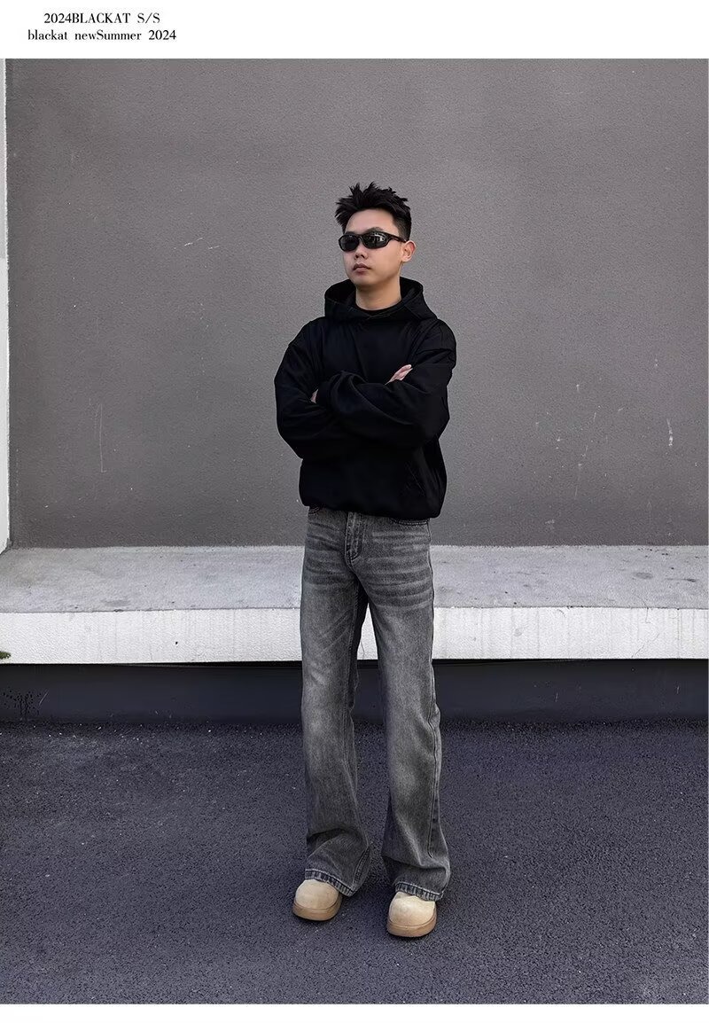 Men's Clothing Retro Distressed Washed Jeans High Street Style Loose Straight Leg Casual Floor Length Spring Autumn Pants_mkmklike.com