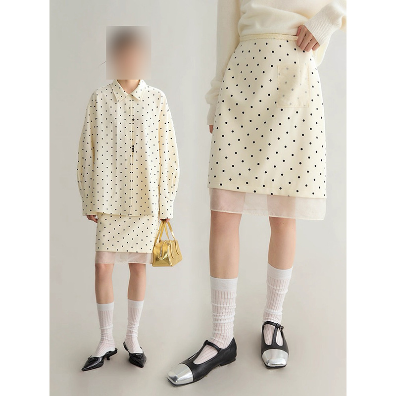 现货厂家批发 2025新款 多穿法波点花朵飘带衬衫半身裙套装 女|undefined