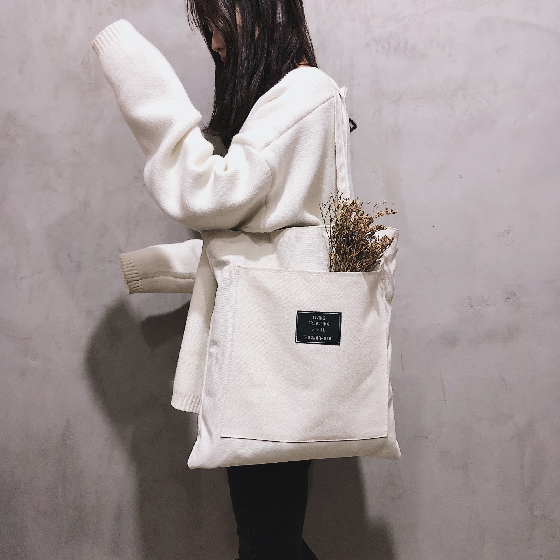 韩版手提单肩包定制包文艺简约清新大容量购物袋|ms