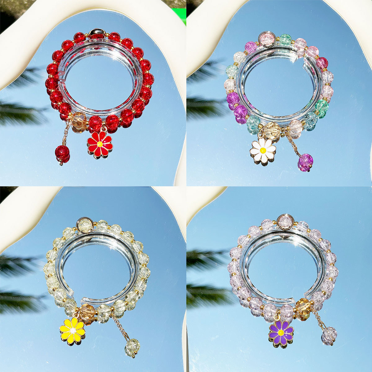 Hazy Galaxy Bracelet Minimalist Daisy Crushed Ice Star Moon Imitation Moonstone Beaded Bracelet Women's Jewelry