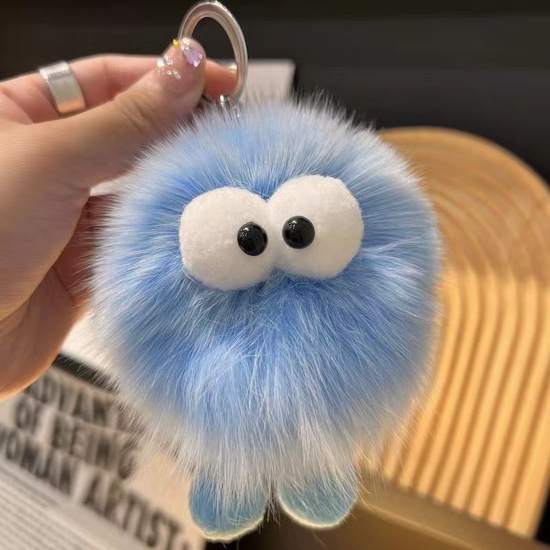 智贝详情图_5可爱狐狸毛小煤球汽车钥匙扣挂件ins小精灵毛绒