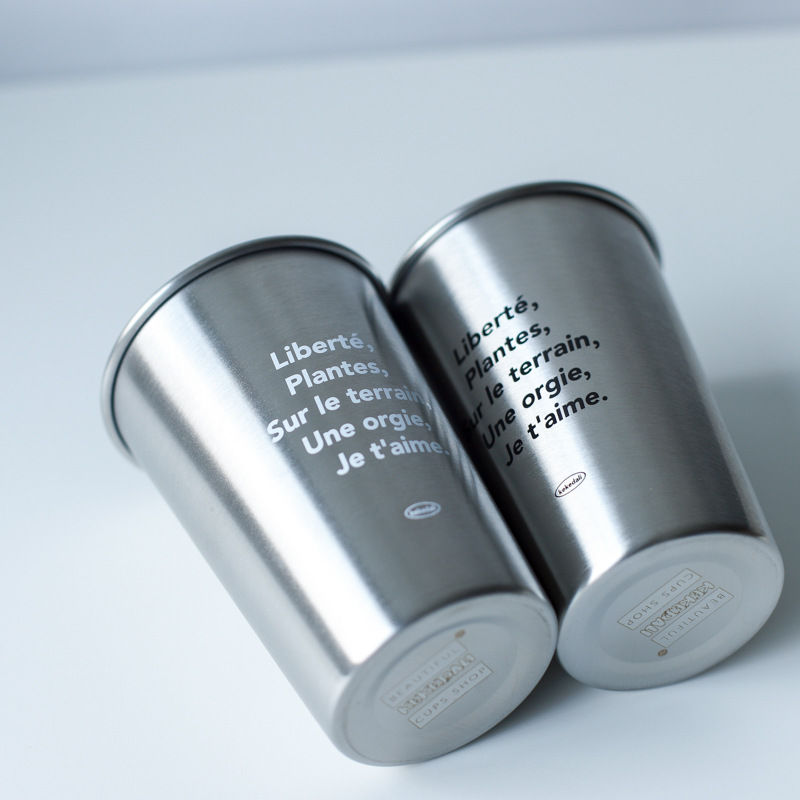 Corea del Sur ins estilo simple 304 taza de acero inoxidable al aire libre camping apilable taza de café industrial estilo pareja taza