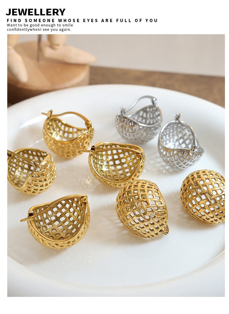 Grid Pattern Women'S Gender Plating Design Fashion Grid Plating 304 Stainless Steel 18K Gold Plated Earrings