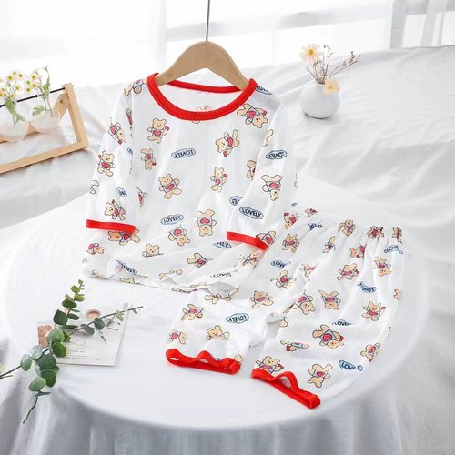 Summer baby home clothes thin pure cotton three-quarter sleeve air-conditioned clothes children's pajamas boys and girls short-sleeved suits
