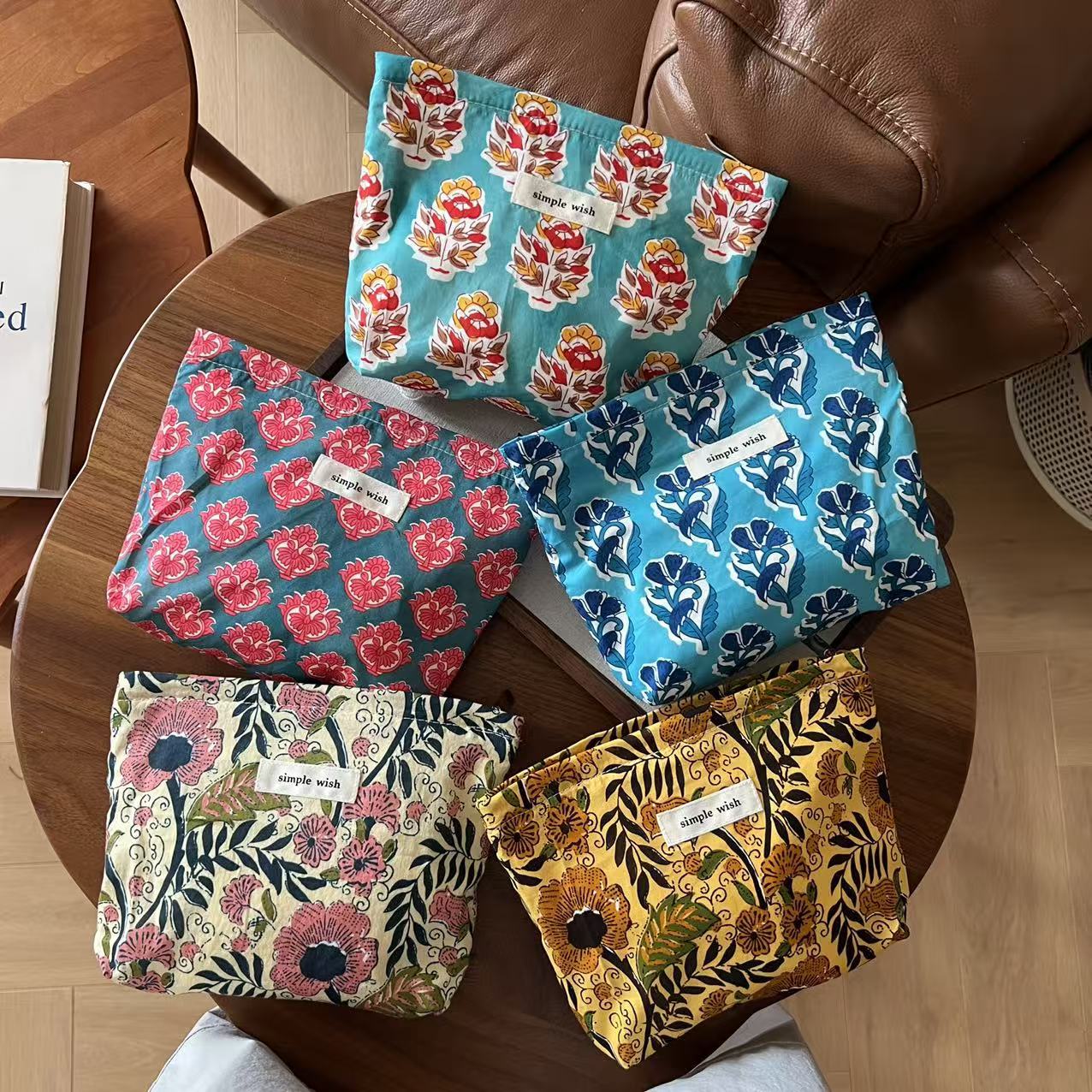 【素希布包】复古印度风拓印棉布小号化妆包手机充电宝收纳棉布袋